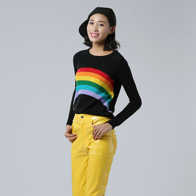 我的新衣 《小马宝莉》系列玩转彩虹黑色修身彩虹色针织衫