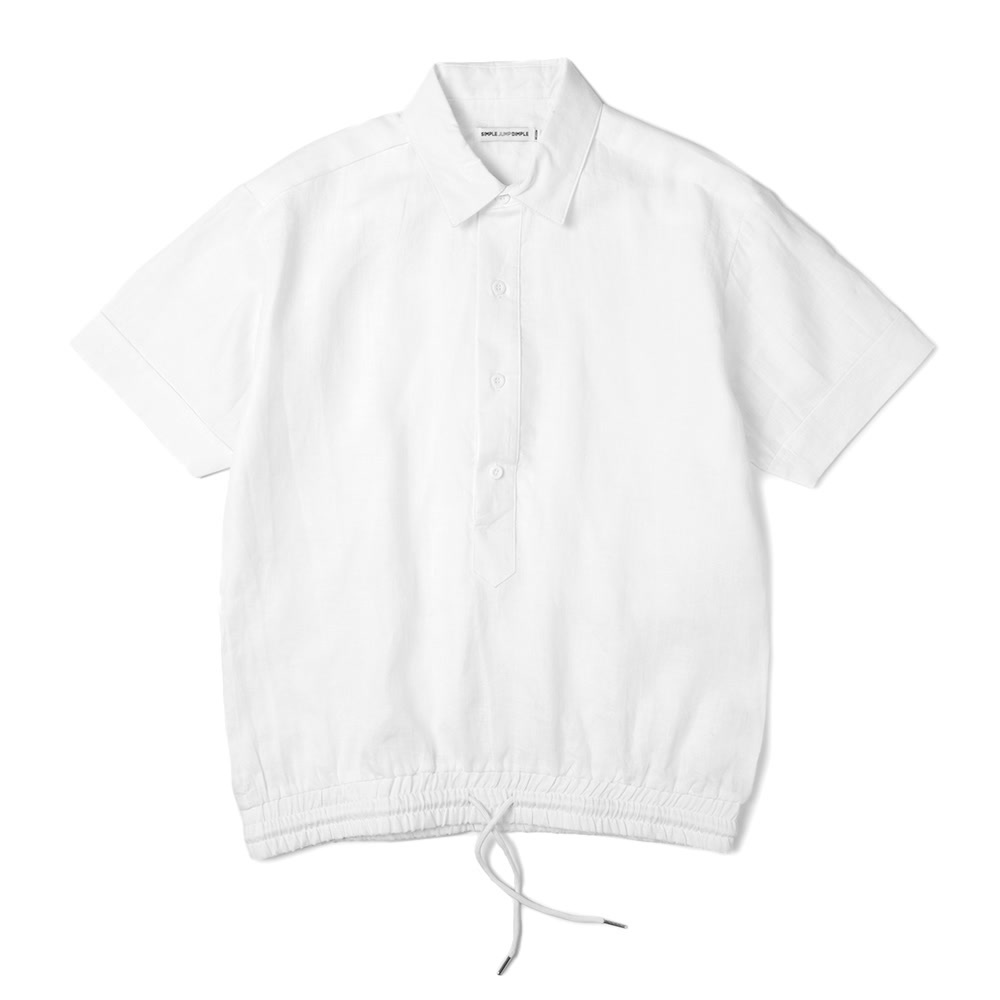孙坚自主品牌SIMPLE JUMP DIMPLE 亚麻白色抽绳半袖衬衫