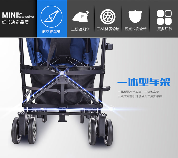 【京东超市】mini buggy 婴儿推车 躺坐两用手推车 四轮避震折叠全蓬