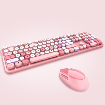 摩天手(Mofii) sweet无线复古朋克键鼠套装 办公键鼠套装 鼠标 电脑键盘 笔记本键盘 粉色混彩