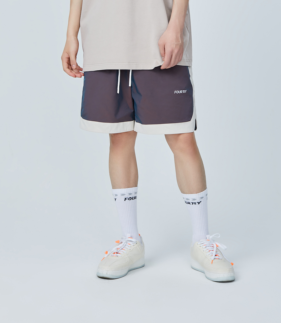 内购-FOURTRY紫色拼色反光篮球运动短裤 21SS03PU38X